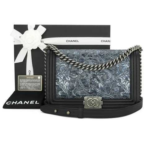 chanel embossed leather cordoba grey|CHANEL Calfskin Embossed New Medium Cordoba Boy Flap.